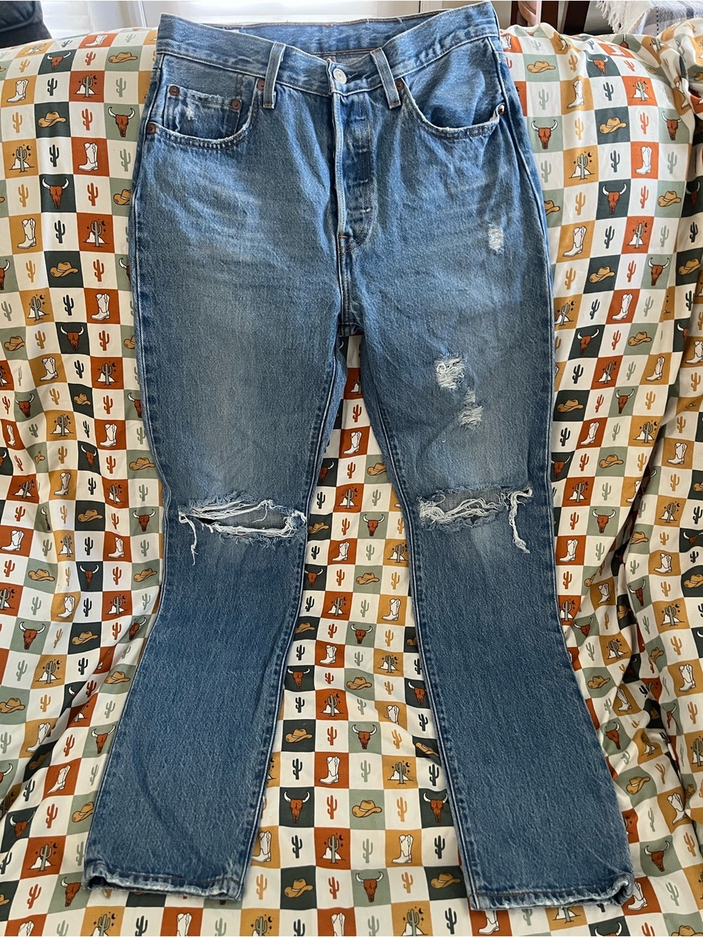 Levi's Distressed Mid-Blue Straight Leg Jeans